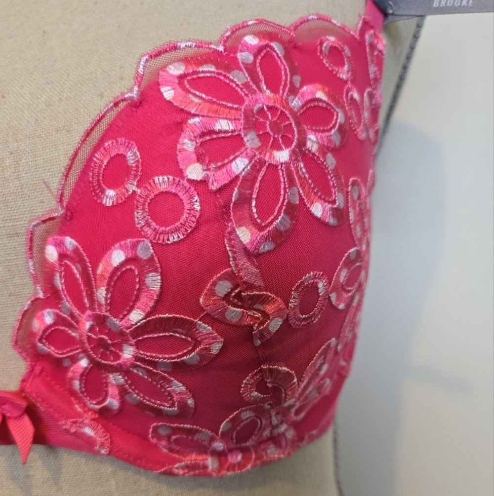 NWOT 34B Aerie Brooke Pink and White Polka Dot Flowers Push Up Bra - Picture 2 of 5